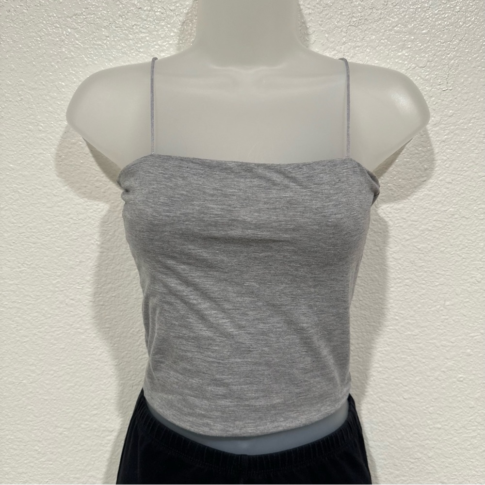 grey square neck cropped sleeveless cami tank top shirt